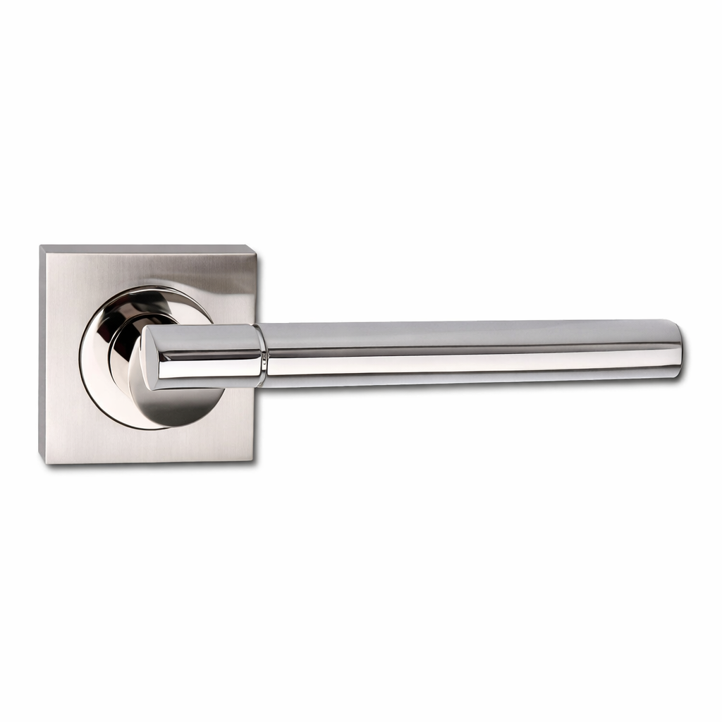 Poignée Macha en aluminium avec rosace carrée finition nickel combiné