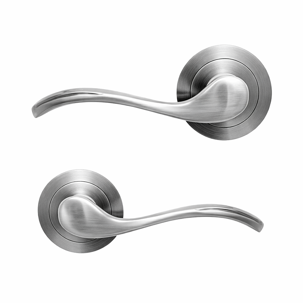 Poignée de porte rustique '3001' en aluminium nickel satiné avec rosace ronde