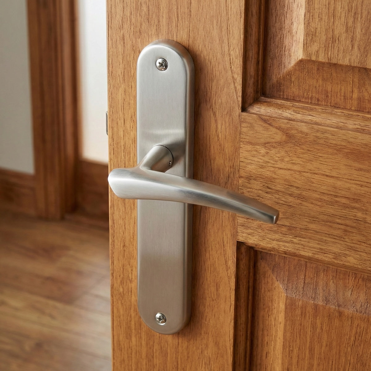 Poignée avant-gardiste avec plaque ovale finition nickel satiné pour portes modèle '330'