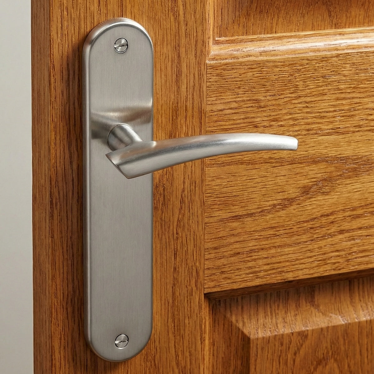 Poignée avant-gardiste avec plaque ovale finition nickel satiné pour portes modèle '330'