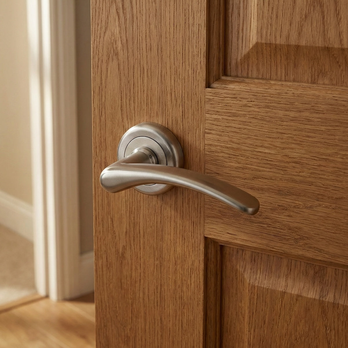 Poignée de porte '333' avec Rosette Ronde en zamak, finition nickel satiné