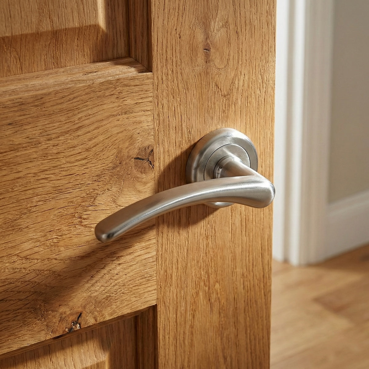Poignée de porte '333' avec Rosette Ronde en zamak, finition nickel satiné