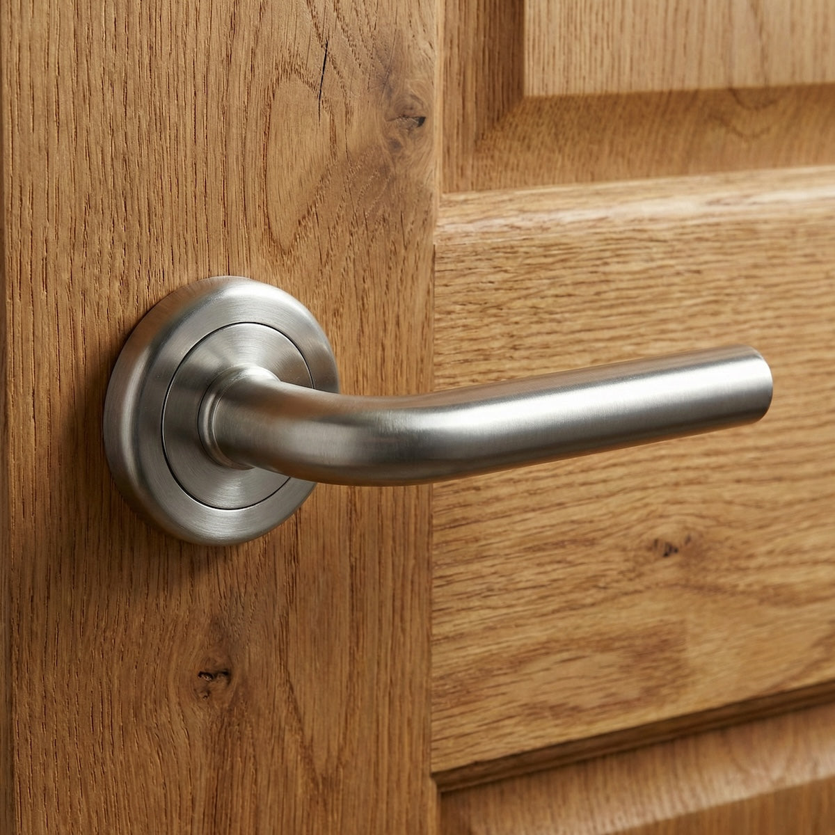 Poignée de porte « 443 » en zamak avec rosace ronde finition nickel satiné