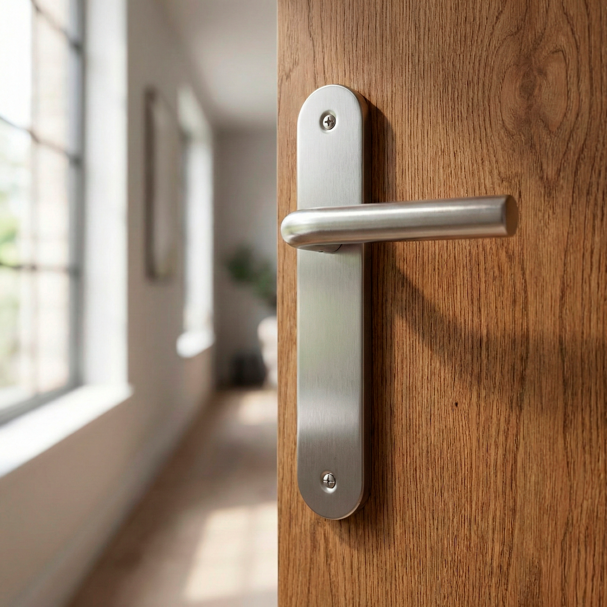 Poignée modèle '403' avec plaque ovale en acier inoxydable pour portes