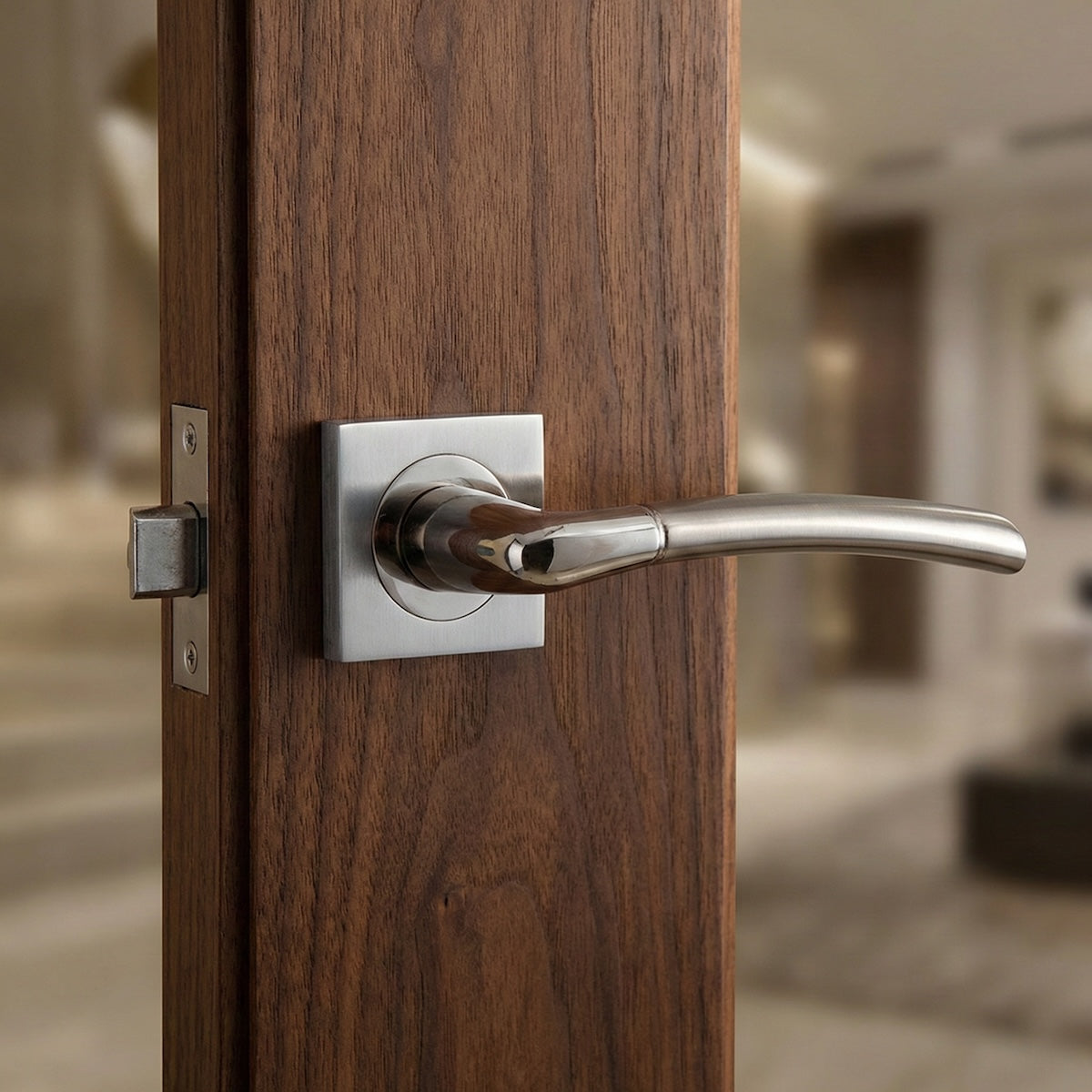 Poignée de porte en aluminium modèle « 430A », finition nickel combiné