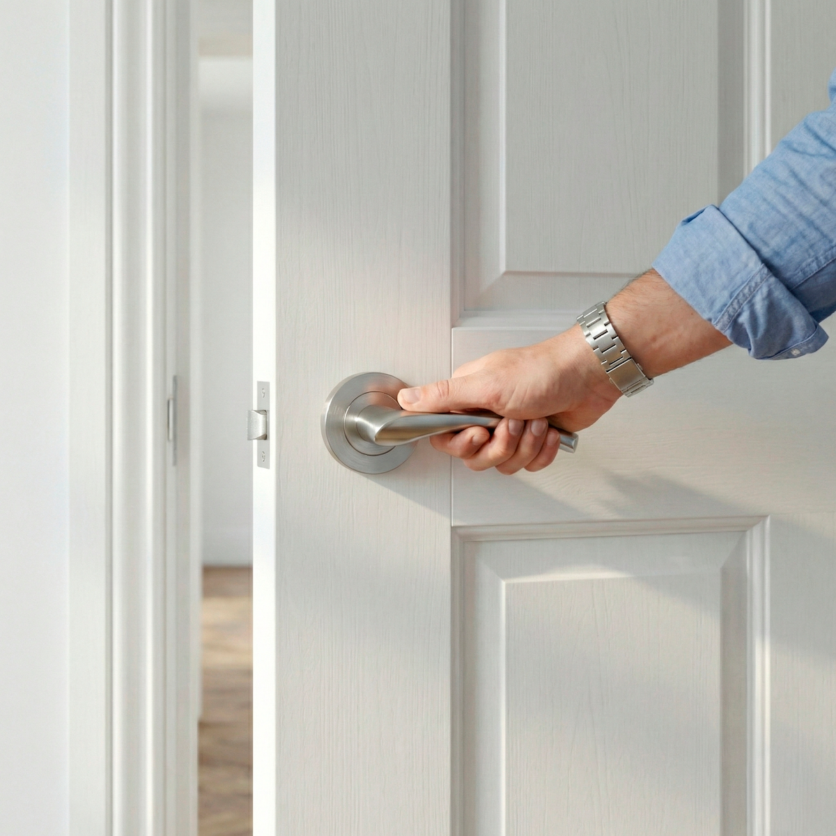 Poignée Hermès en aluminium avec rosace ronde finition nickel satiné pour portes