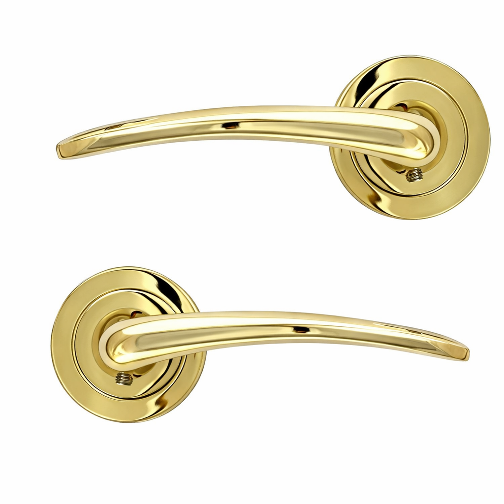 Poignée de porte modèle '661' doré brillant avec Rosace Ronde