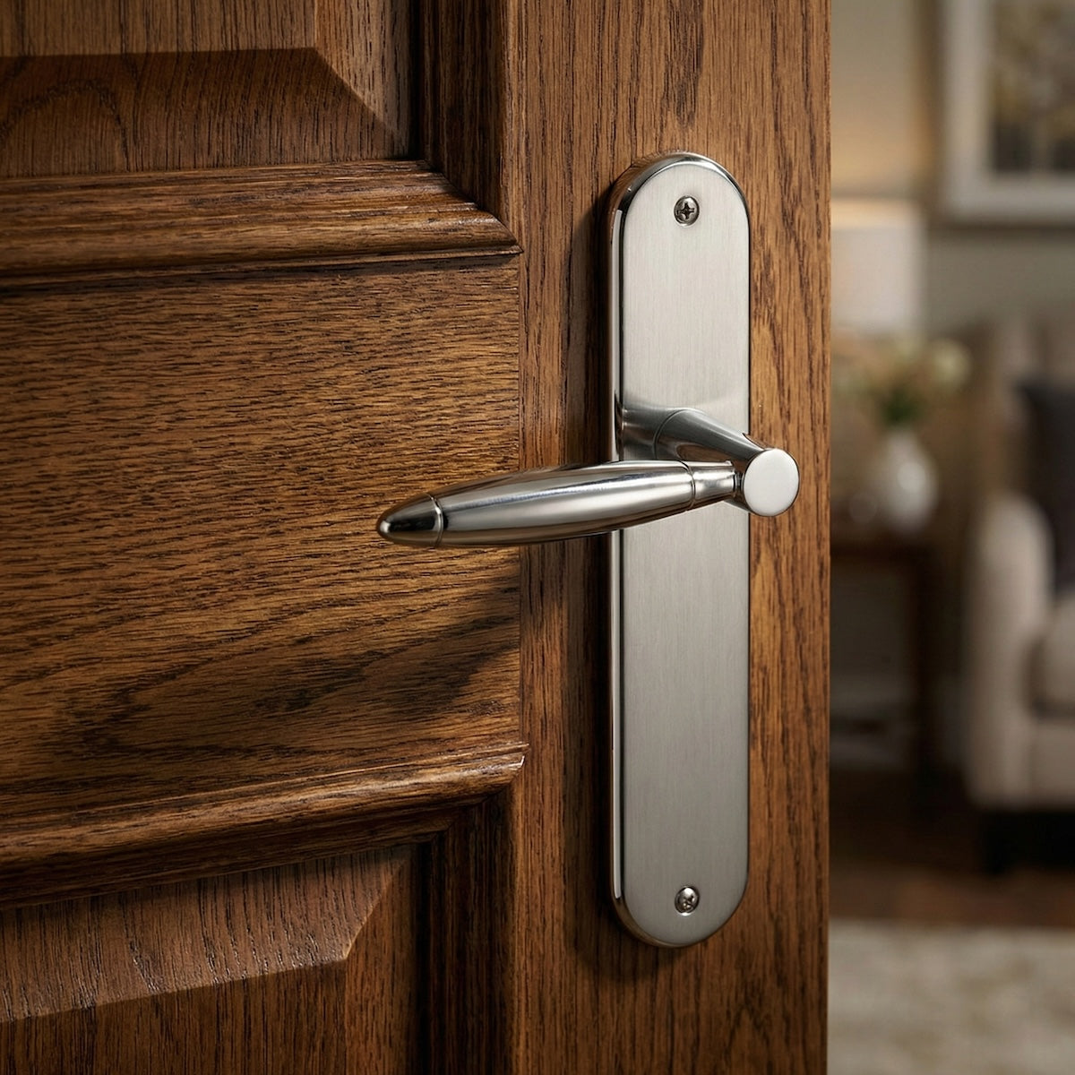 Béquille en zamak avec plaque ovale finition nickel combinée pour portes modèle « 630 »
