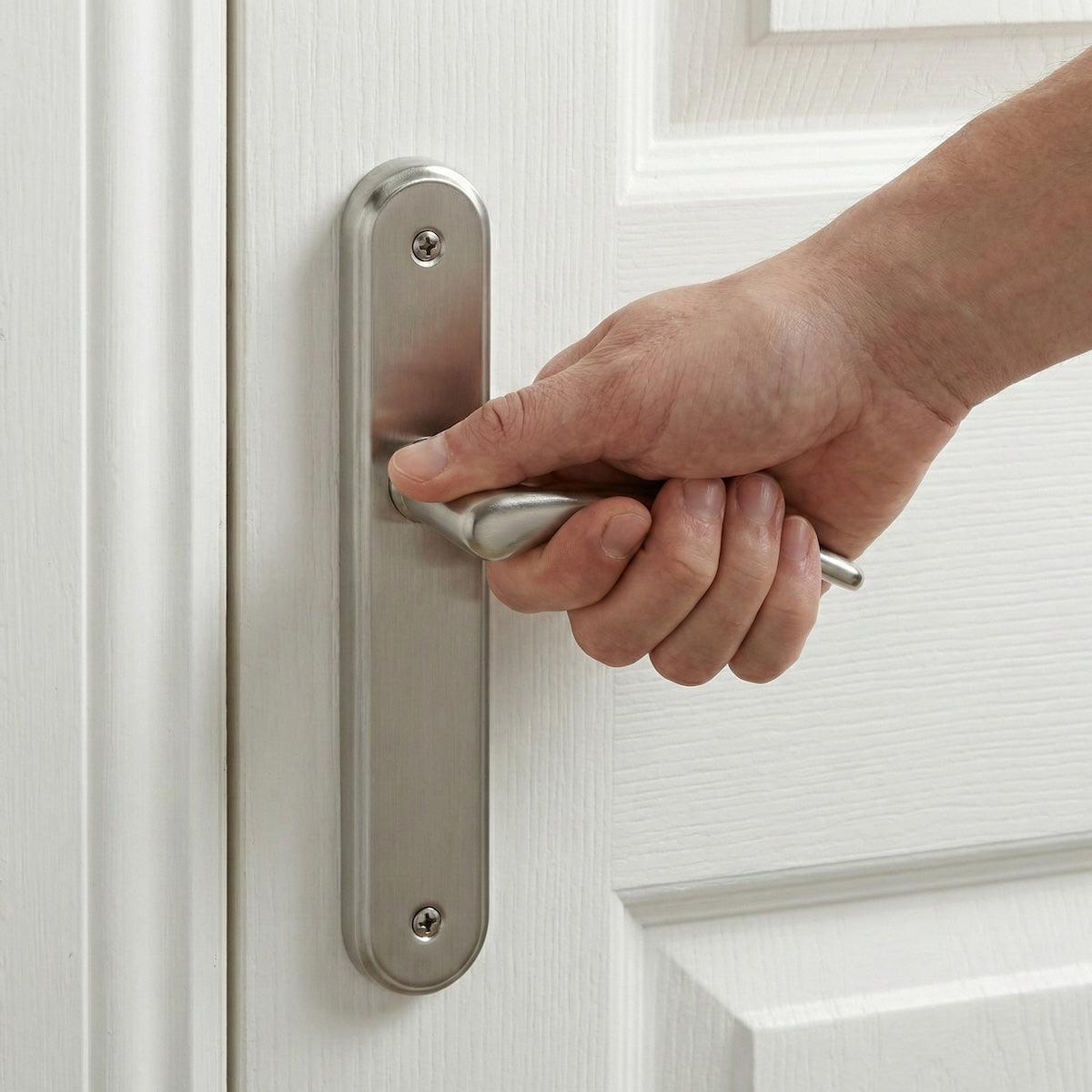 Poignée modèle '6331' en zamak avec plaque ovale finition nickel satiné pour portes