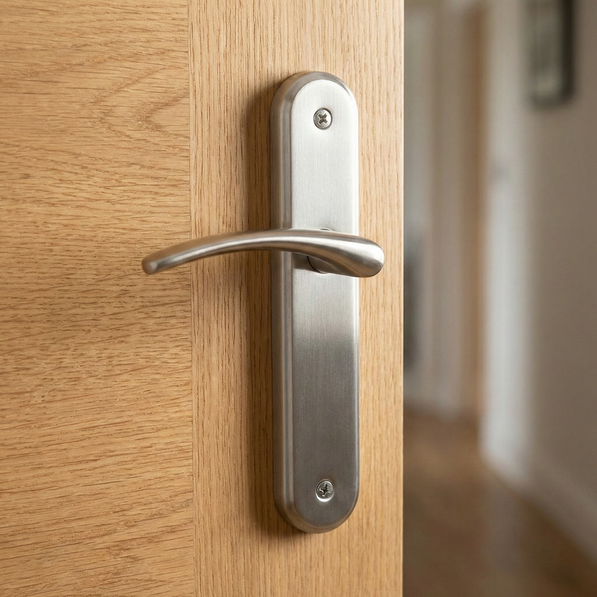 Poignée modèle '6331' en zamak avec plaque ovale finition nickel satiné pour portes