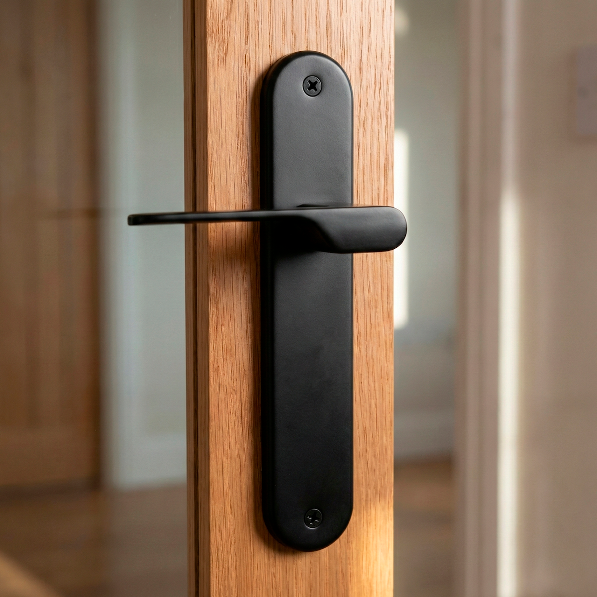 Poignée modèle « 640 » avec plaque ovale pour portes en zamak finition noire et poignée moderne