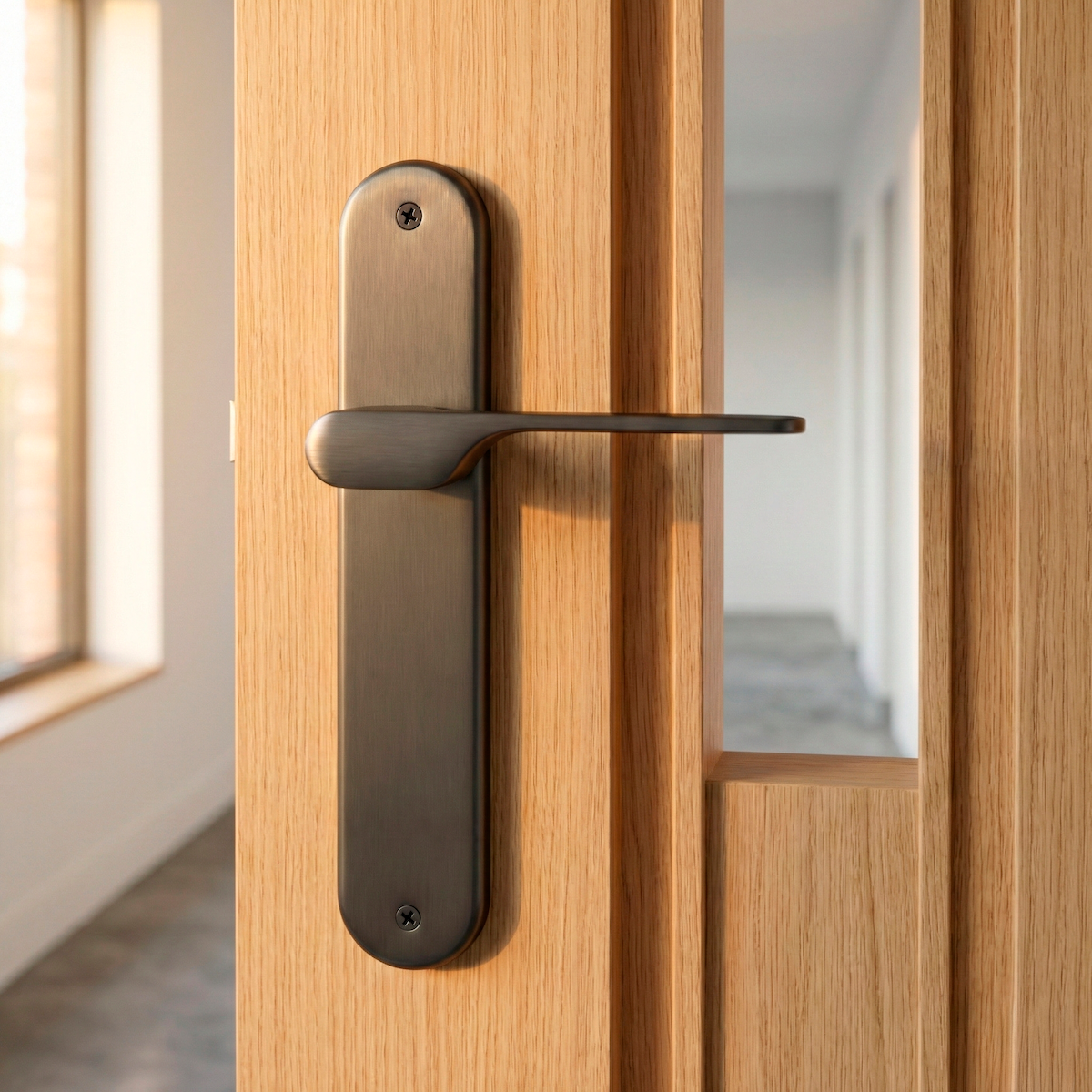 Poignée modèle '640' avec plaque ovale pour portes en zamak finition graphite avec poignée moderne