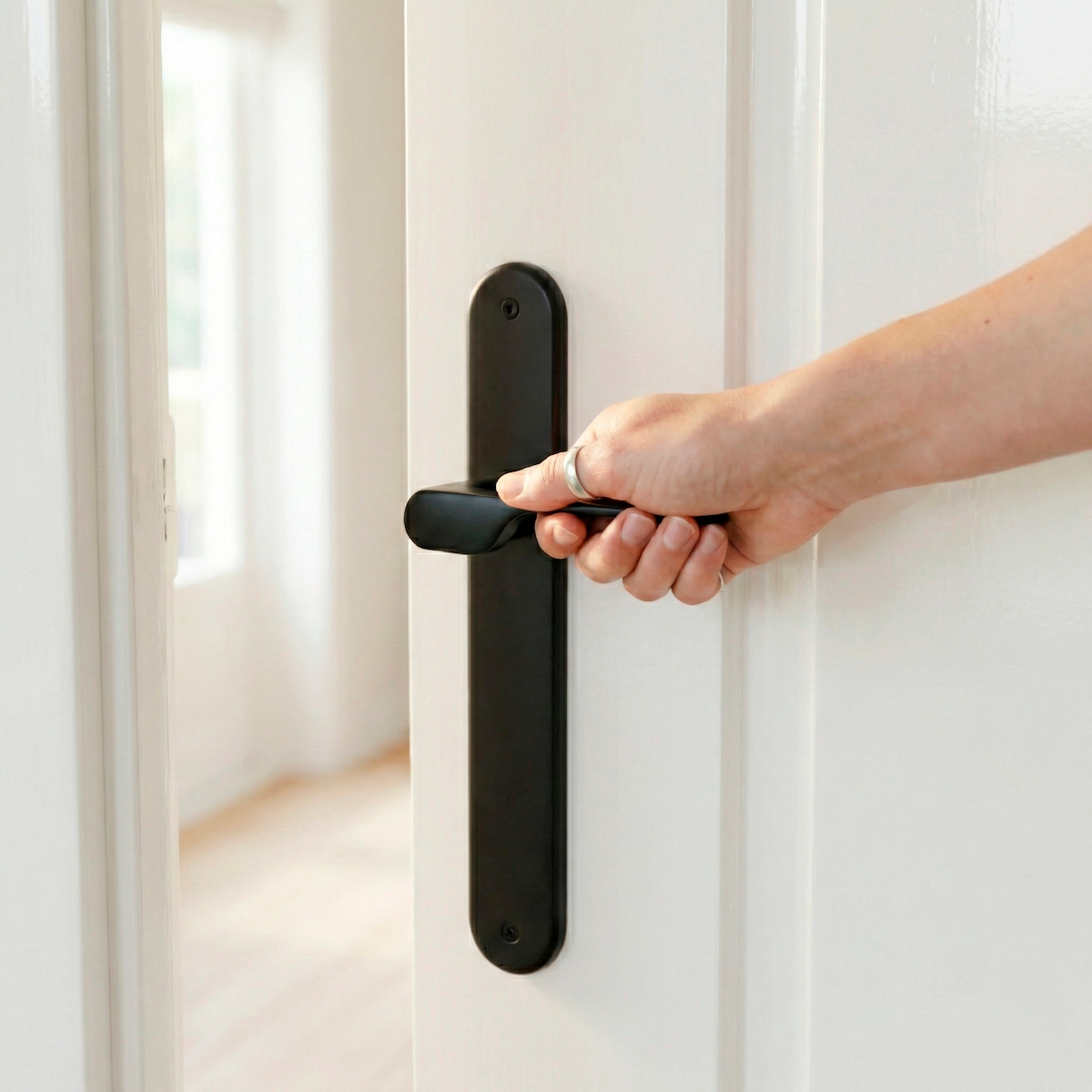 Poignée modèle « 640 » avec plaque ovale pour portes en zamak finition noire et poignée moderne