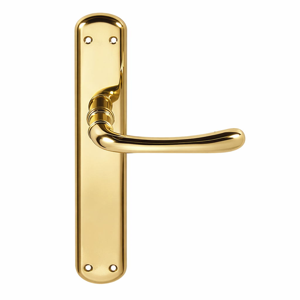 Poignée modèle '6501' en zamak finition or brillant avec plaque ovale pour portes