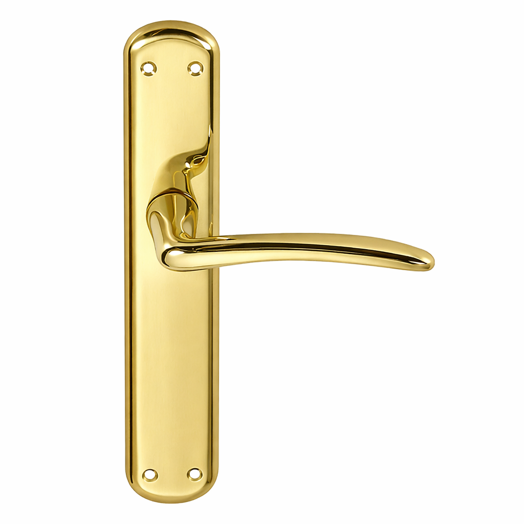 Poignée de porte modèle "6601" avec plaque ovale en zamak finition doré brillant