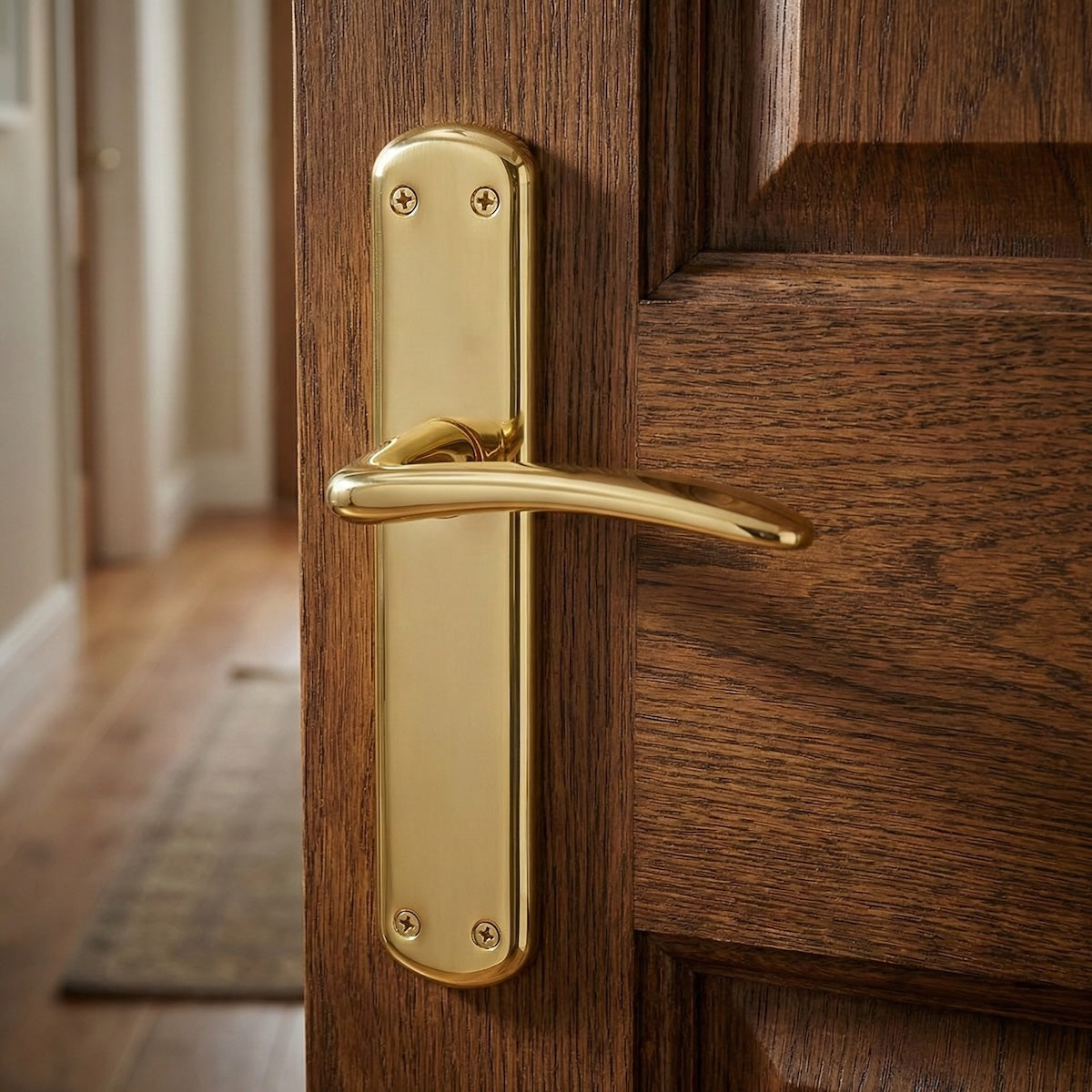 Poignée de porte modèle "6601" avec plaque ovale en zamak finition doré brillant