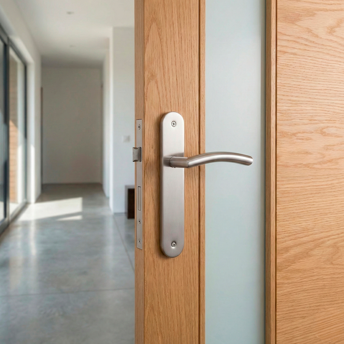 Poignée modèle « 703 » avec plaque ovale et manette courbe en acier inoxydable pour portes