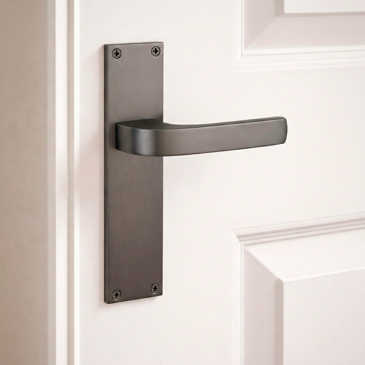 Poignée modèle '710' en zamak avec plaque rectangulaire finition graphite pour portes