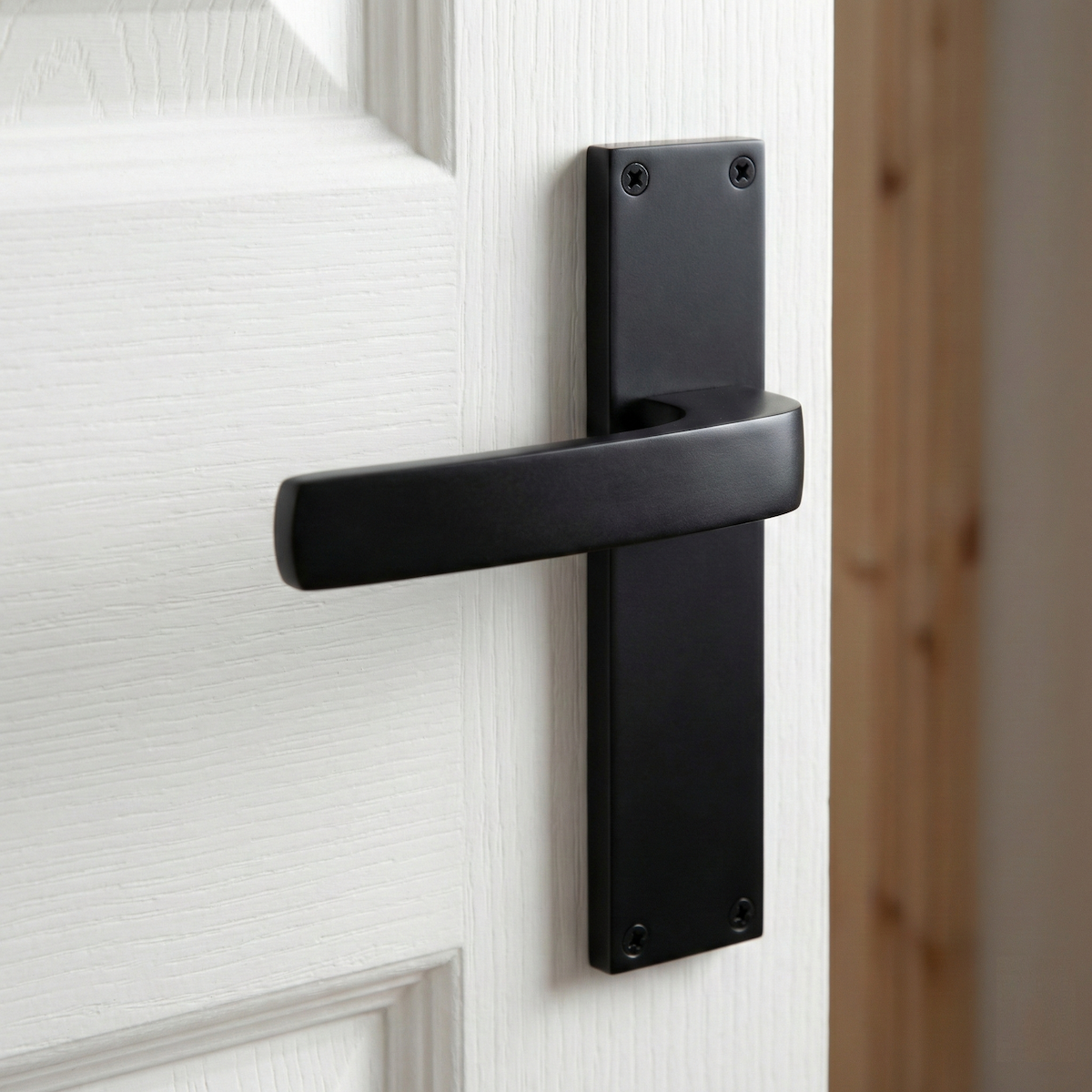 Poignée modèle '710' en zamak avec plaque rectangulaire finition noire pour portes