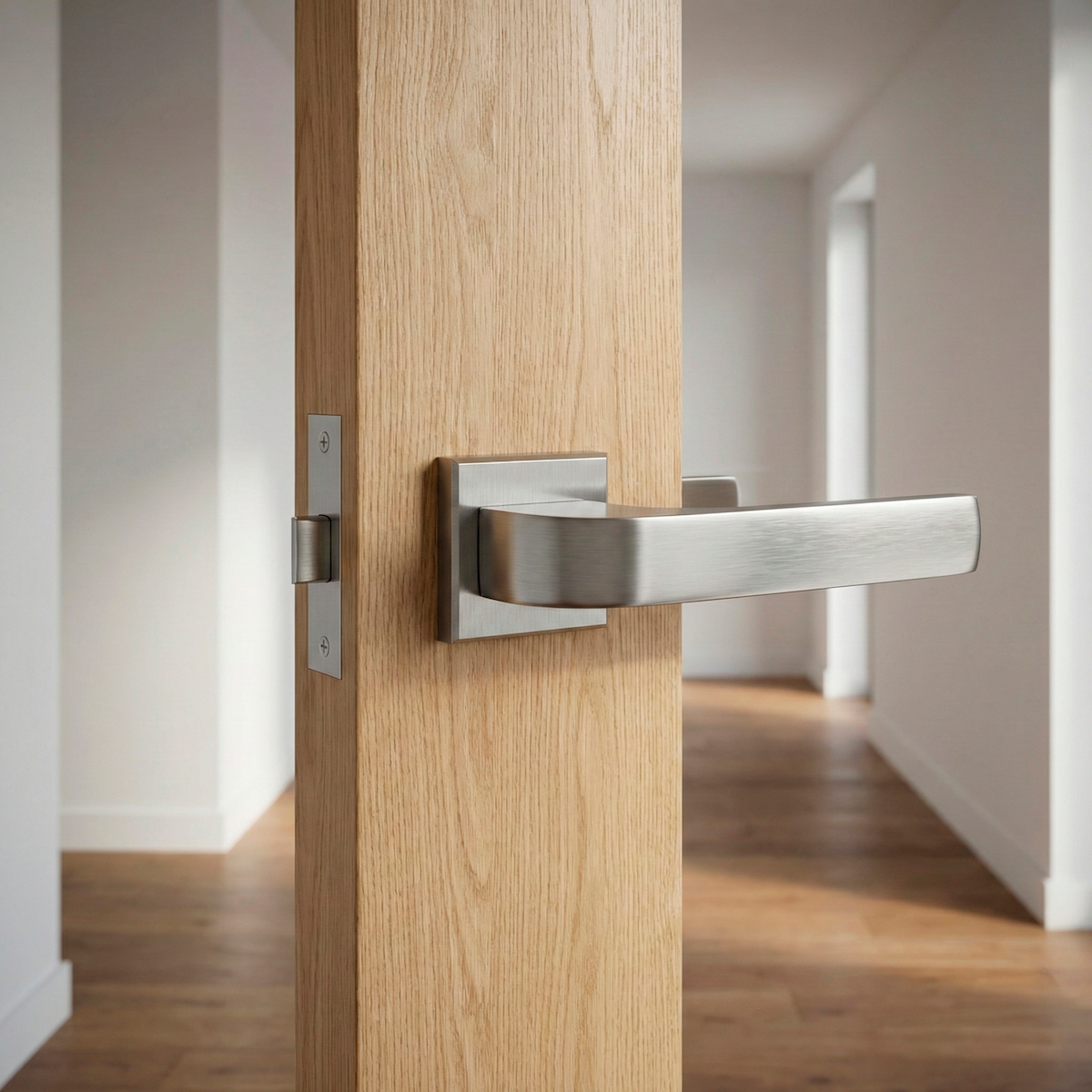 Béquille en zamak modèle 710 avec rosace carrée finition nickel satiné pour portes