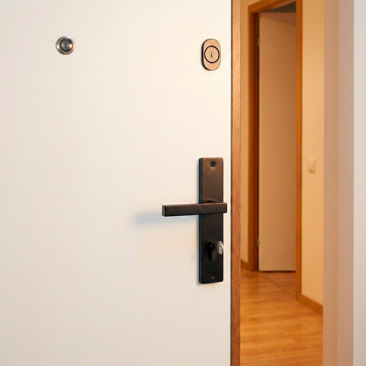 Poignée avec plaque modèle 8003 en acier inoxydable finition noire avec trou de serrure 85