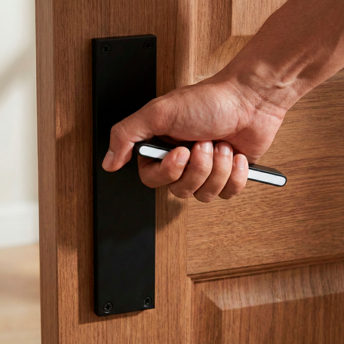 Béquille modèle « 810 » en zamak avec plaque rectangulaire finition noire pour portes