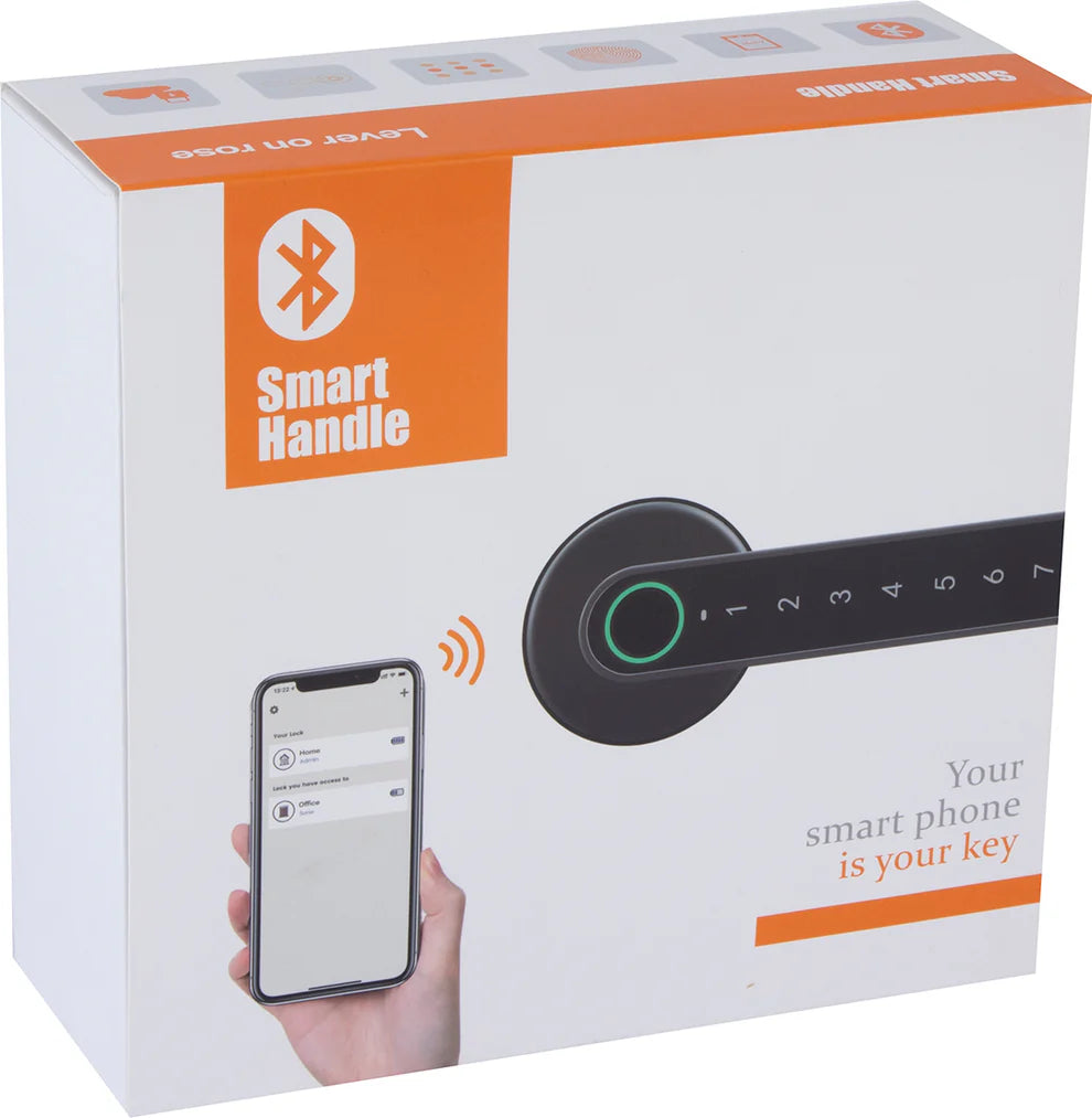 Poignée électronique avec rosace ronde finition noire avec empreinte digitale, code PIN et Bluetooth