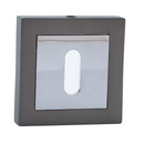 Plaque d'entrée ovale pour clé carré en finition graphite et chrome brillant pour portes
