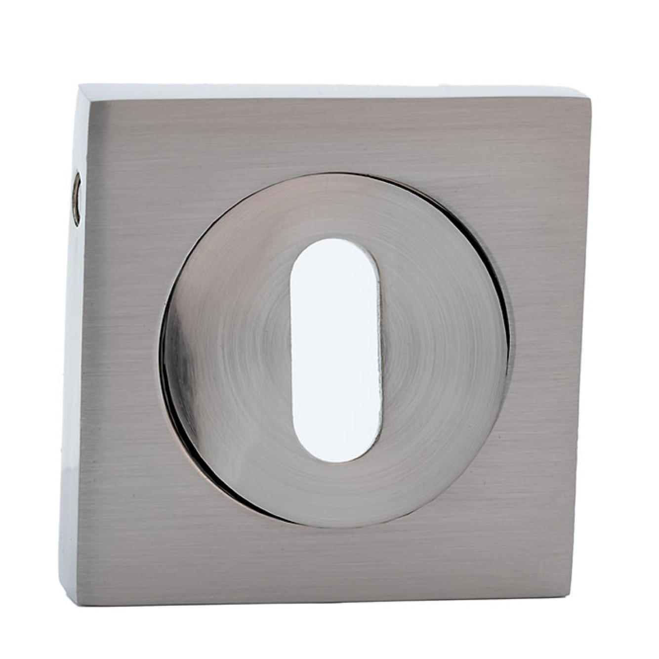 Béquille rosette carrée-ronde avec bouche ovale finition nickel satiné pour portes
