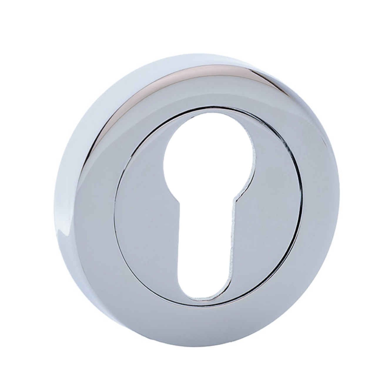 Rosace ronde avec entrée de clé en forme de poire en finition chrome brillant pour serrures