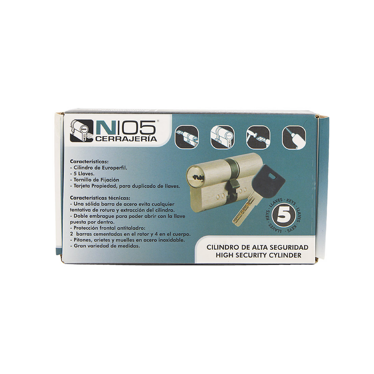 Cylindre de porte 35x35 nickelé haute sécurité avec bouton