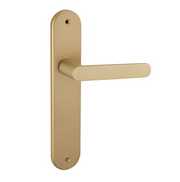 Poignée de porte sur plaque ovale en aluminium laitonné mat de 250x48 mm
