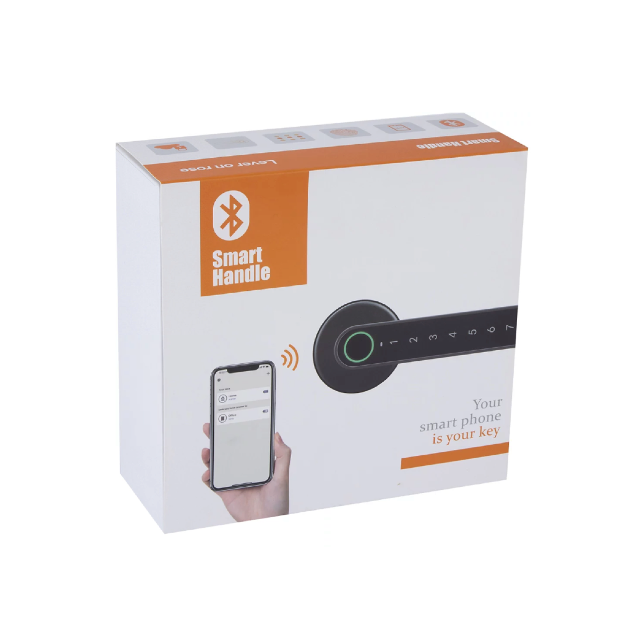 Béquille électronique sur rosace ronde finition grise avec empreinte digitale, code PIN et Bluetooth