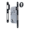Serrure à mortaiser axe 70 mm et carré de 50 mm, têtière arrondie noire