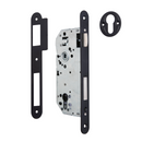 Serrure à encastrer 60mm pour cylindre européen à bouts ronds entraxe 85mm finition noire