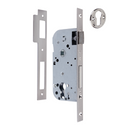 Serrure à mortaiser de 60 mm pour cylindre européen, têtière plate, entraxe de 85 mm, finition nickel satiné