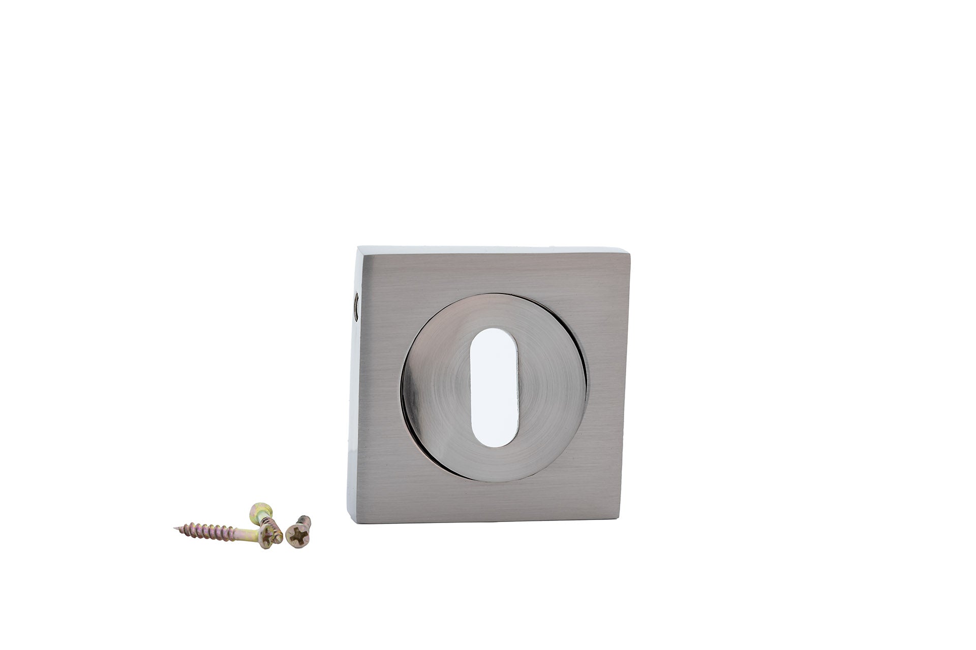 Béquille rosette carrée-ronde avec bouche ovale finition nickel satiné pour portes