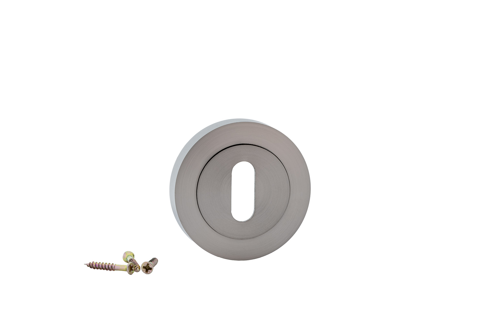 Bochette rosace ronde et ovale en nickel satiné pour portes