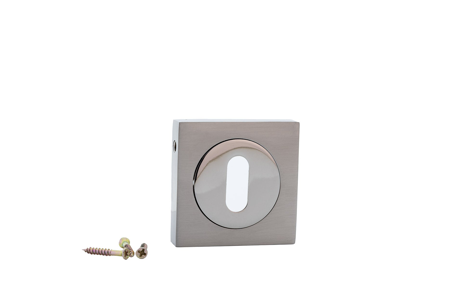 Rosace de clé carrée-ronde avec bouche ovale finition bicolore pour portes