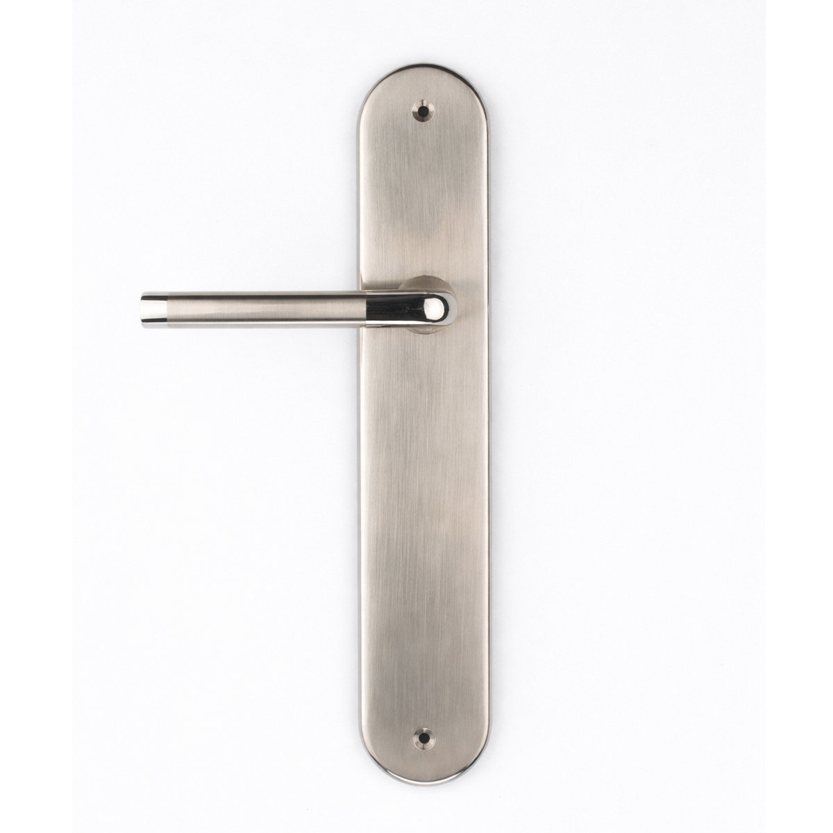 Poignée de porte à plaque ovale finition bicolore, modèle « 140 »