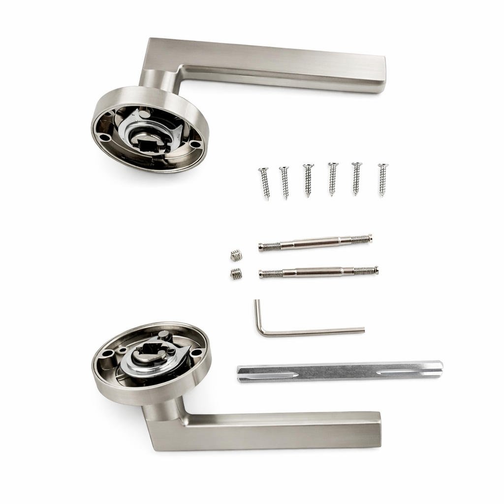 Poignée de porte ronde en aluminium « 530A » Manilla Rental, finition nickel satiné
