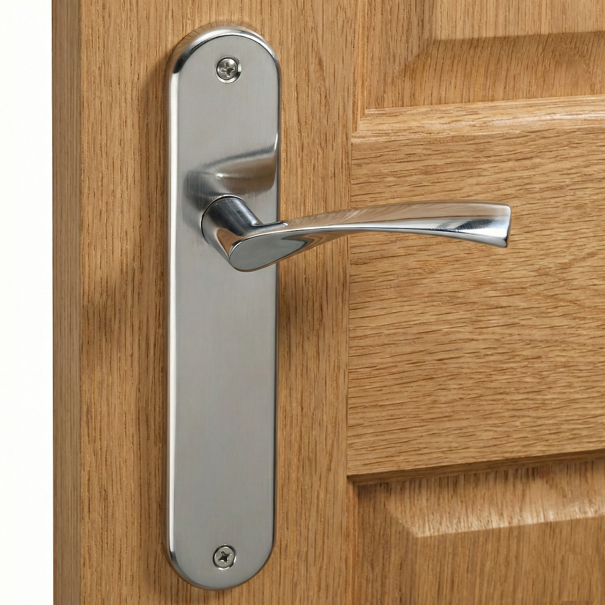 Poignée modèle '130' vague avec plaque ovale en zamak pour portes, finition nickel satiné