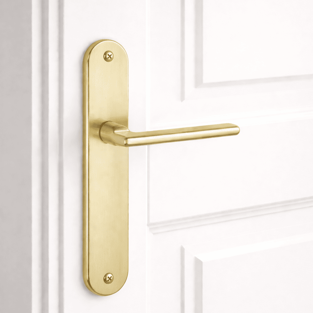 Poignée de porte plaque ovale pour location en aluminium doré satiné