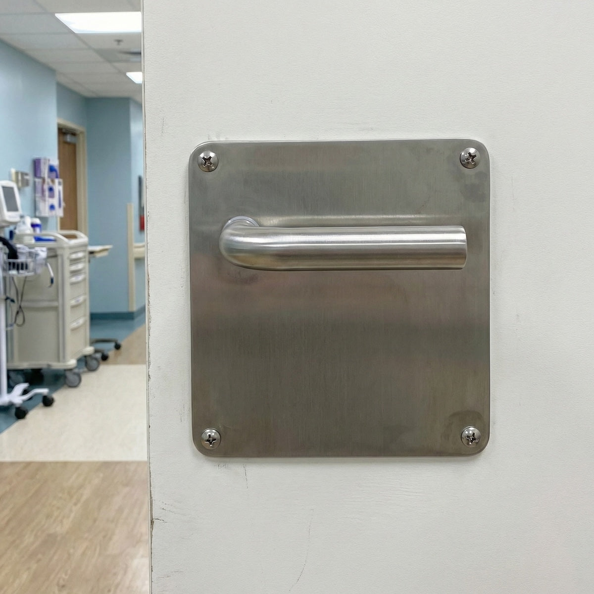 Béquille modèle « 403 » sur plaque carrée de 170 en acier inoxydable pour portes