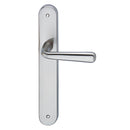 Poignée de porte modèle "101" en zamak, sur plaque ovale, finition nickel satiné