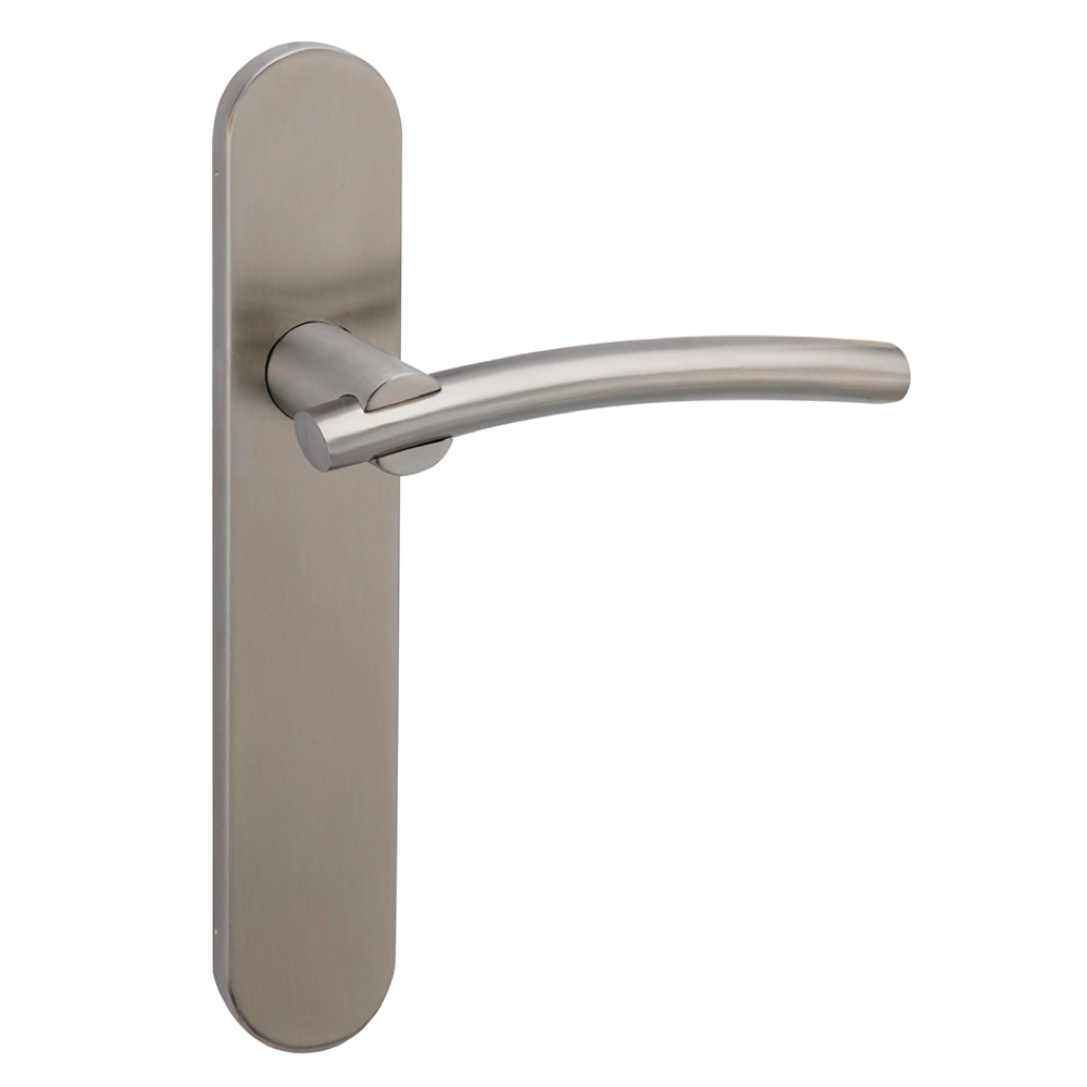 Manilla con placa oval de acero inoxidable y tornillos ocultos para puertas modelo 2035