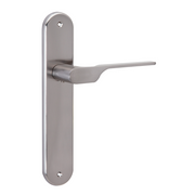 Poignée modèle « 640 » avec plaque ovale pour portes en zamak finition nickel satiné avec béquille moderne
