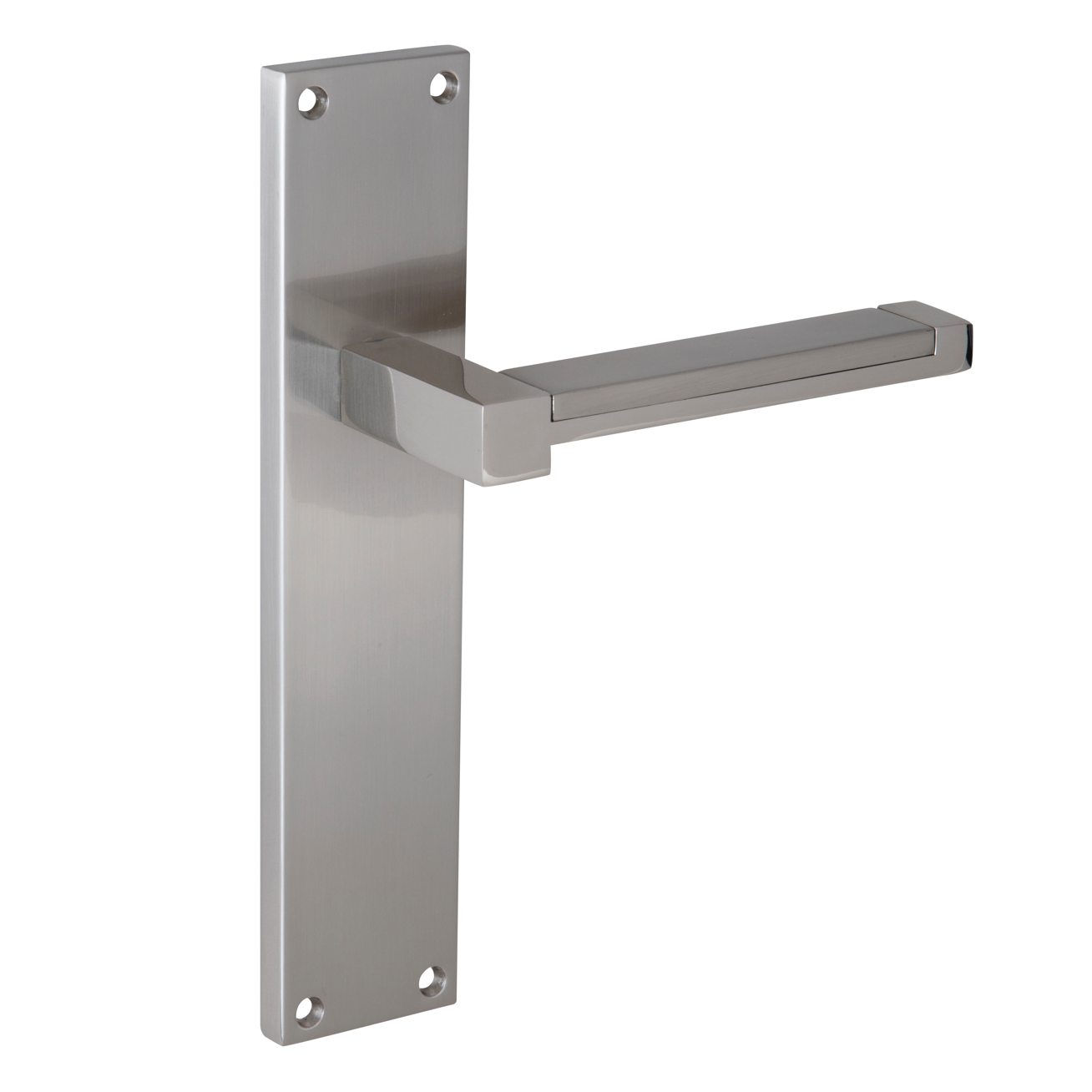 Poignée modèle 610 avec plaque rectangulaire en zamak finition nickel satiné pour portes