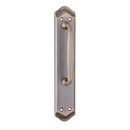 Béquille de porte avec plaque incurvée et poignée surélevée, finition cuir, modèle 884
