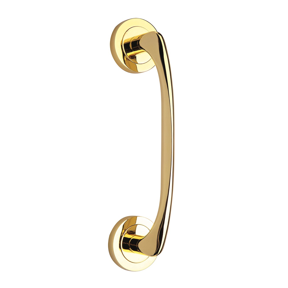 Poignée modèle 554 finition doré brillant avec rosace ronde en aluminium pour portes